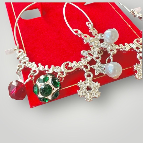 Hoop Earring Merry Christmas Holiday Lane Silver Tone Multicolor 1.5in X 2in New - Picture 5 of 5